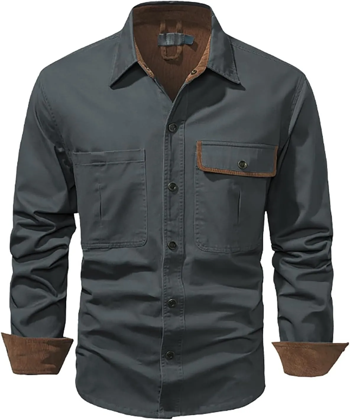 Mens 2023 Dress Shirts Long Sleeve Wrinkle-Resistant Casual Button Down Shirts Solid Formal Dress Shirts Business Top