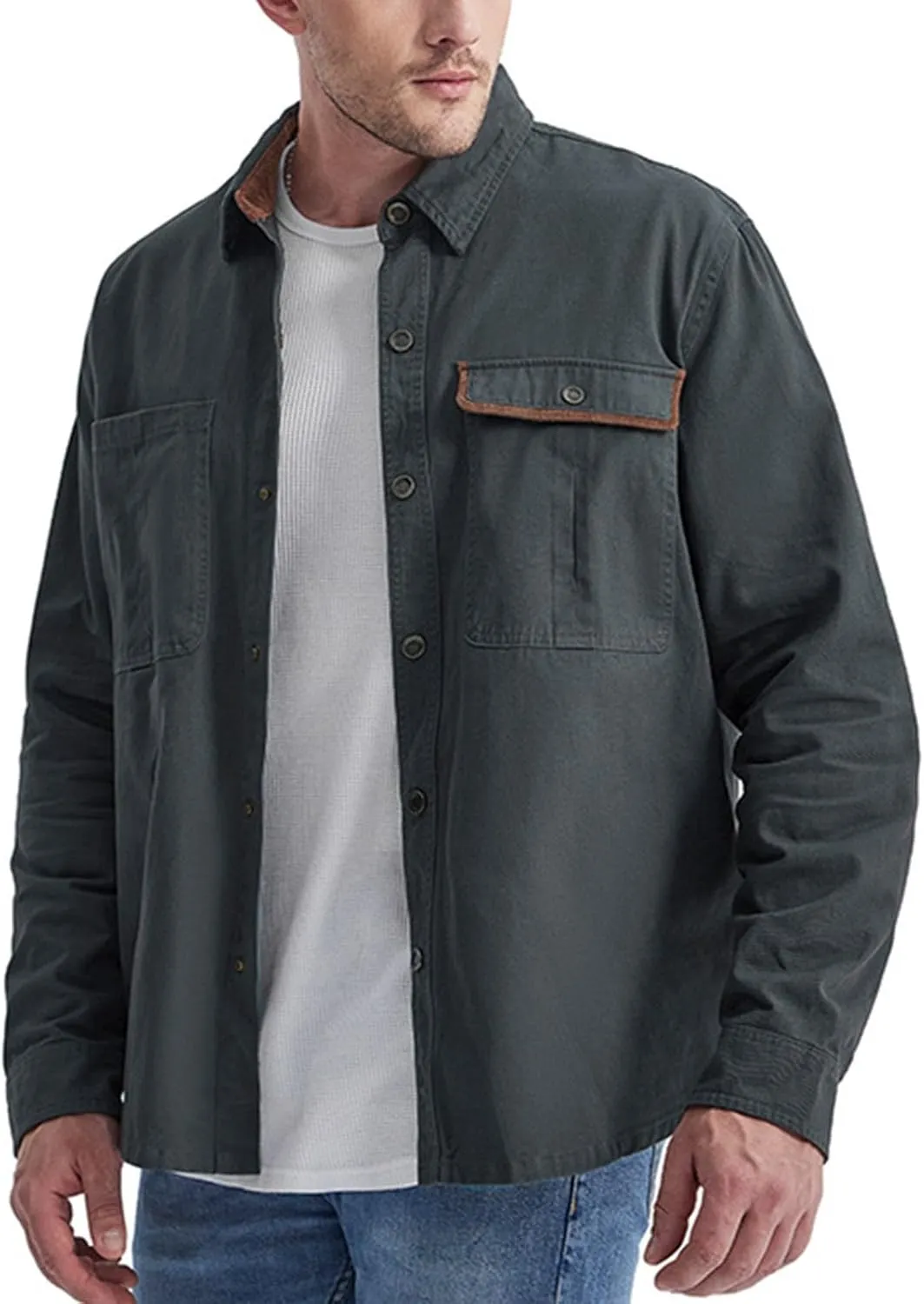 Mens 2023 Dress Shirts Long Sleeve Wrinkle-Resistant Casual Button Down Shirts Solid Formal Dress Shirts Business Top
