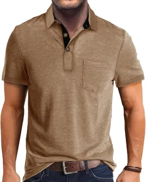Mens Athletic Short Sleeve Polo Shirts Casual Moisture Wicking Golf Shirts Buttons Collared Solid T Shirts with Pocket
