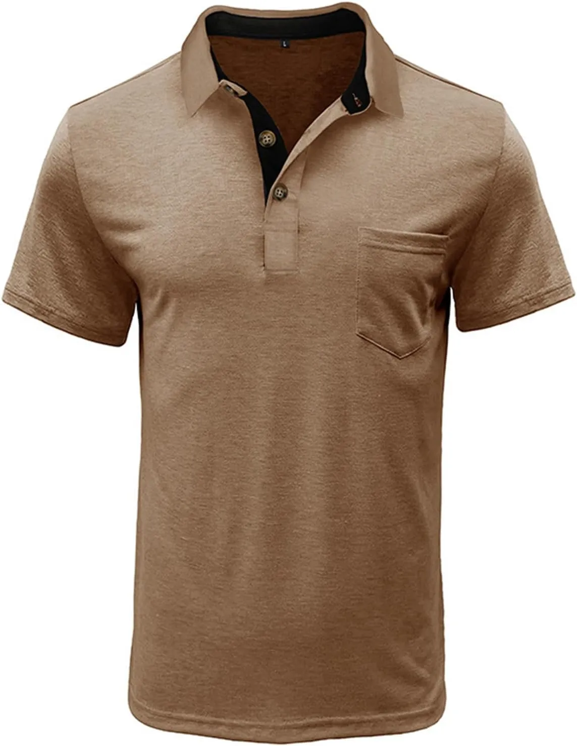 Mens Athletic Short Sleeve Polo Shirts Casual Moisture Wicking Golf Shirts Buttons Collared Solid T Shirts with Pocket
