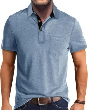 Mens Athletic Short Sleeve Polo Shirts Casual Moisture Wicking Golf Shirts Buttons Collared Solid T Shirts with Pocket