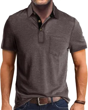 Mens Athletic Short Sleeve Polo Shirts Casual Moisture Wicking Golf Shirts Buttons Collared Solid T Shirts with Pocket