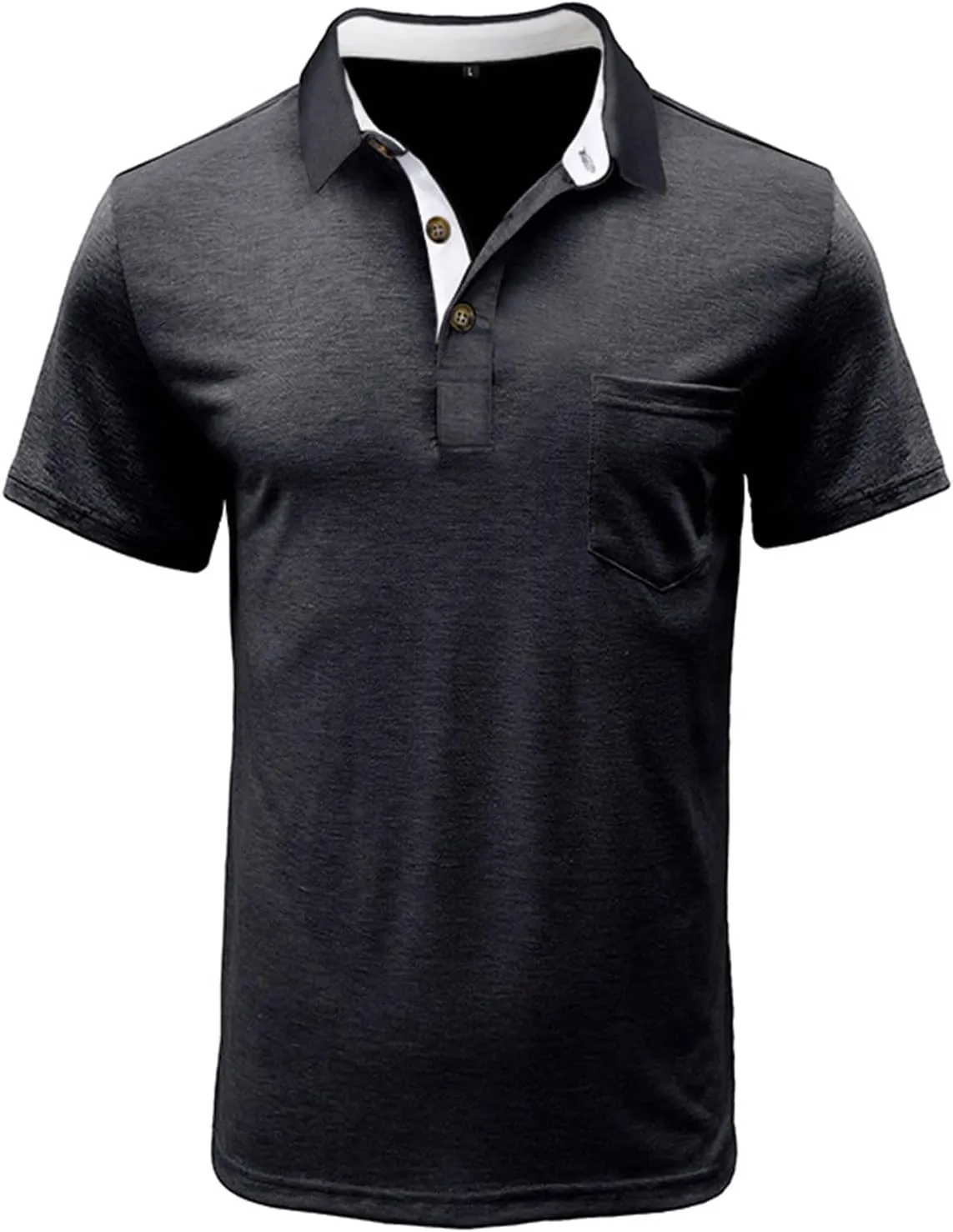 Mens Athletic Short Sleeve Polo Shirts Casual Moisture Wicking Golf Shirts Buttons Collared Solid T Shirts with Pocket