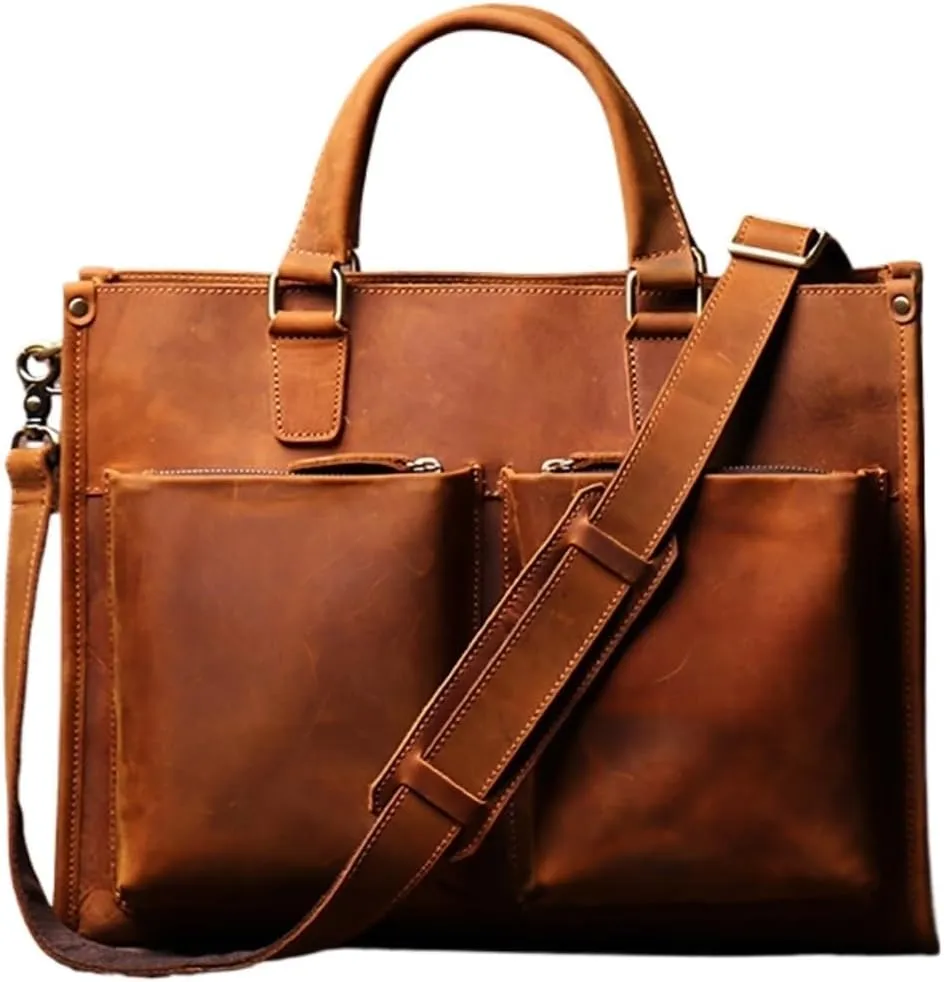 Men's Briefcase Casual Tote Large Capacity Shoulder Bag Zipper Pocket for 14" Laptop