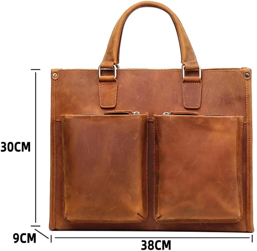 Men's Briefcase Casual Tote Large Capacity Shoulder Bag Zipper Pocket for 14" Laptop