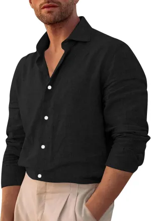 Men's Button Down Shirts Long Sleeve Casual Beach Shirts Vacation Wedding Party Vintage Dress Shirts with Pocket