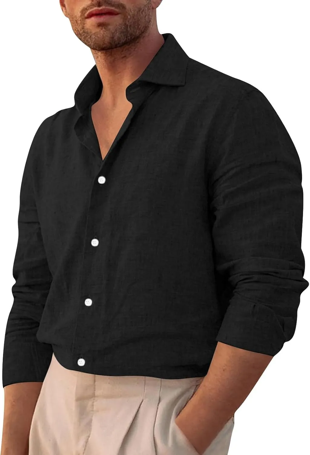 Men's Button Down Shirts Long Sleeve Casual Beach Shirts Vacation Wedding Party Vintage Dress Shirts with Pocket