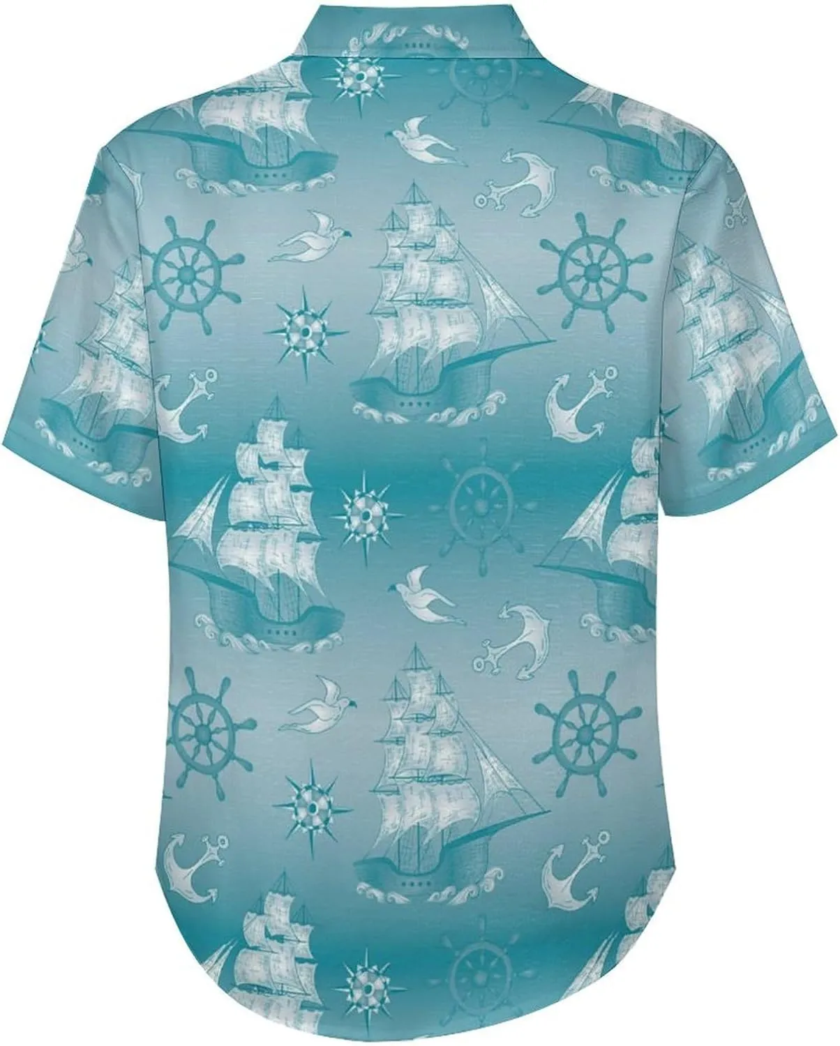 Men's Button Down Shirts Summer Sailing Boat Short Sleeve Casual Shirts Summer Beach Shirts with Pocket