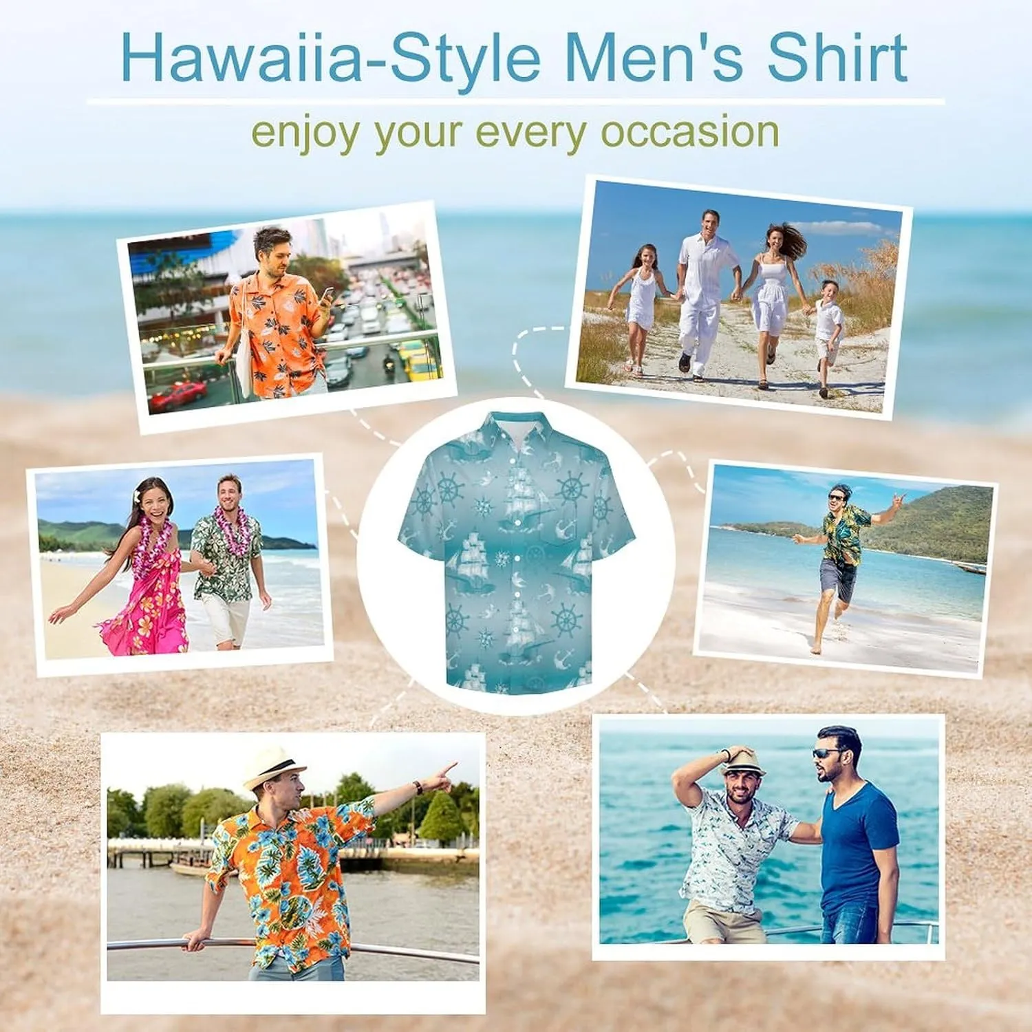 Men's Button Down Shirts Summer Sailing Boat Short Sleeve Casual Shirts Summer Beach Shirts with Pocket