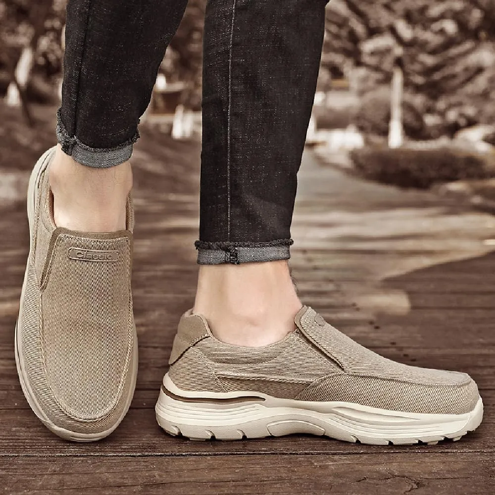 Mens Canvas Loafers Comfortable Soft Walking Shoes Lightweight Non-Slip Driving Shoes Daily Casual Flat Shoes