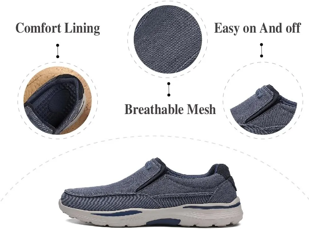 Mens Canvas Loafers Comfortable Soft Walking Shoes Lightweight Non-Slip Driving Shoes Daily Casual Flat Shoes