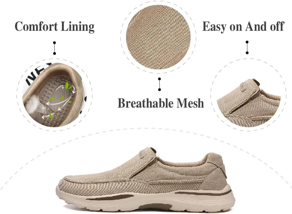 Mens Canvas Loafers Comfortable Soft Walking Shoes Lightweight Non-Slip Driving Shoes Daily Casual Flat Shoes