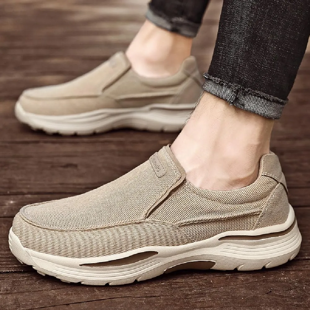 Mens Canvas Loafers Comfortable Soft Walking Shoes Lightweight Non-Slip Driving Shoes Daily Casual Flat Shoes