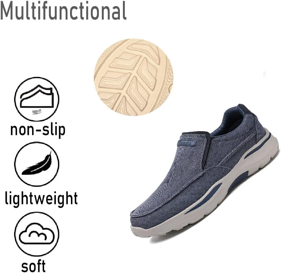 Mens Canvas Loafers Comfortable Soft Walking Shoes Lightweight Non-Slip Driving Shoes Daily Casual Flat Shoes