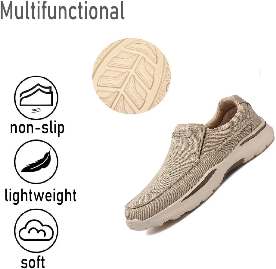 Mens Canvas Loafers Comfortable Soft Walking Shoes Lightweight Non-Slip Driving Shoes Daily Casual Flat Shoes