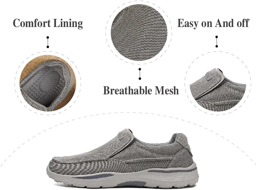 Mens Canvas Loafers Comfortable Soft Walking Shoes Lightweight Non-Slip Driving Shoes Daily Casual Flat Shoes