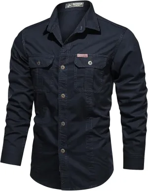 Men's Cargo Shirts Long Sleeve Casual Button Down Military Tactical Shirts Outdoor Lightweight Sun Protection Hiking Shirts