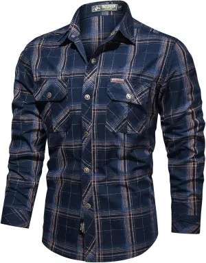 Men's Cargo Shirts Long Sleeve Casual Button Down Military Tactical Shirts Outdoor Lightweight Sun Protection Hiking Shirts
