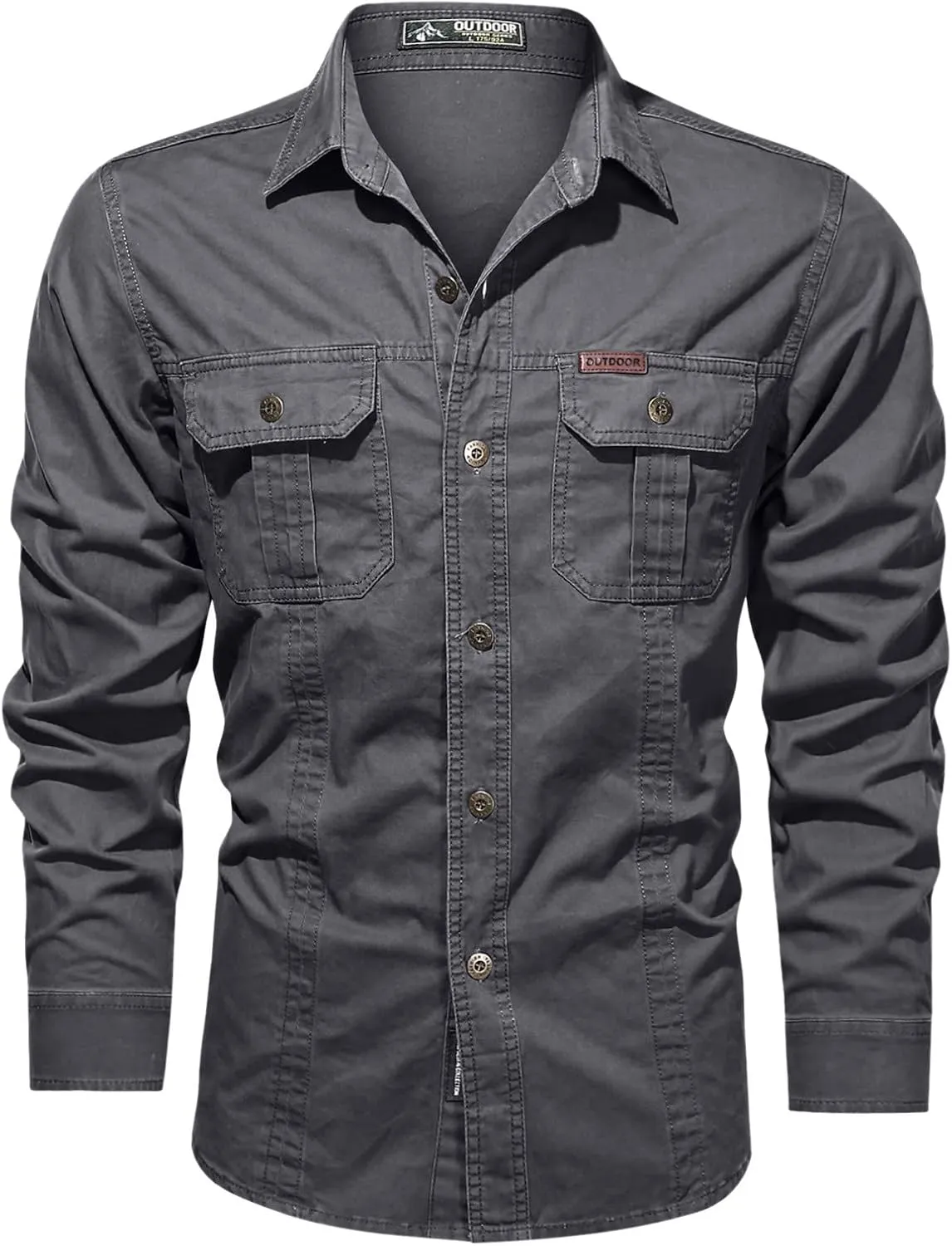 Men's Cargo Shirts Long Sleeve Casual Button Down Military Tactical Shirts Outdoor Lightweight Sun Protection Hiking Shirts