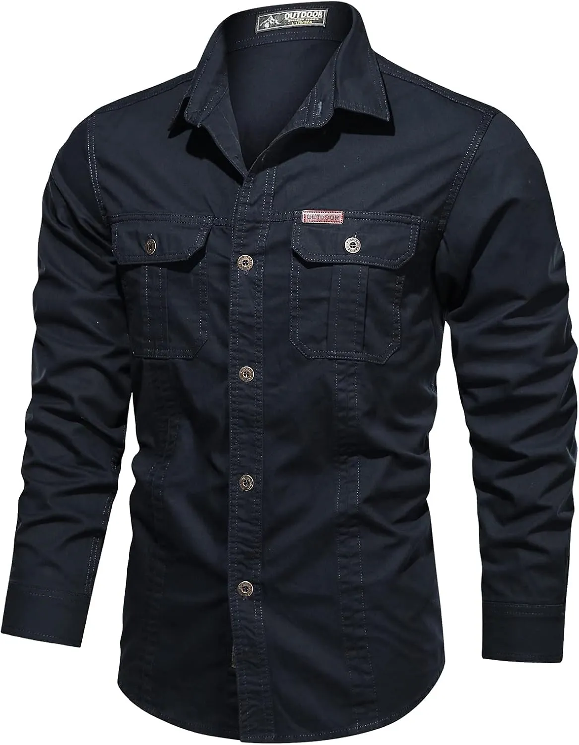 Men's Cargo Shirts Long Sleeve Casual Button Down Military Tactical Shirts Outdoor Lightweight Sun Protection Hiking Shirts