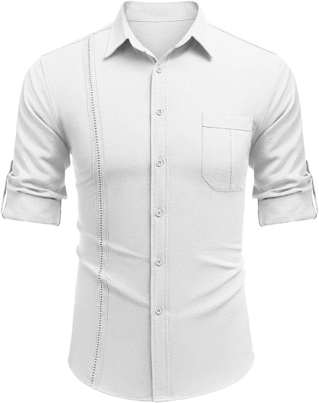 Mens Cuban Guayabera Shirt Casual Button Down Shirts Long Sleeve Summer Beach Shirts Cotton Linen Shirts for Men