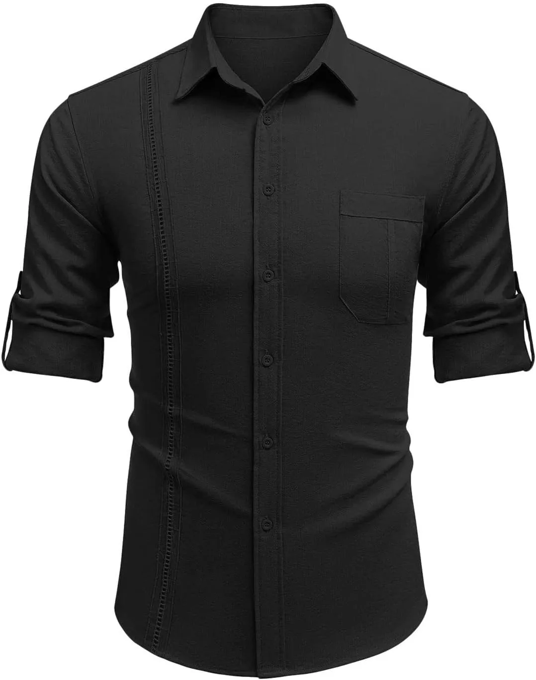 Mens Cuban Guayabera Shirt Casual Button Down Shirts Long Sleeve Summer Beach Shirts Cotton Linen Shirts for Men