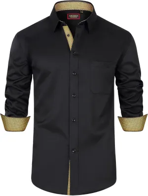 Mens Dress Shirts Long Sleeve Dress Shirts for Men Inner Contrast Button Down Casual Shirts for Men Big and Tall