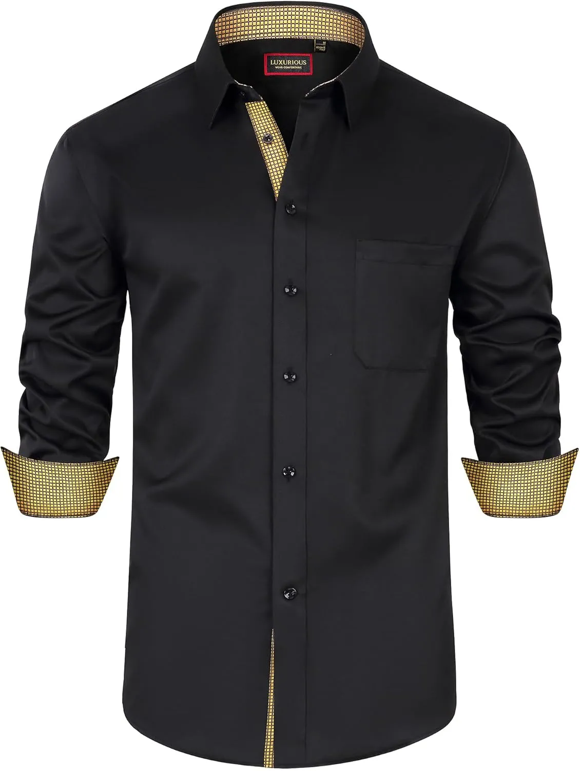 Mens Dress Shirts Long Sleeve Dress Shirts for Men Inner Contrast Button Down Casual Shirts for Men Big and Tall