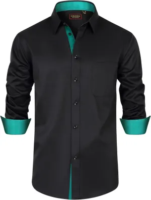 Mens Dress Shirts Long Sleeve Dress Shirts for Men Inner Contrast Button Down Casual Shirts for Men Big and Tall