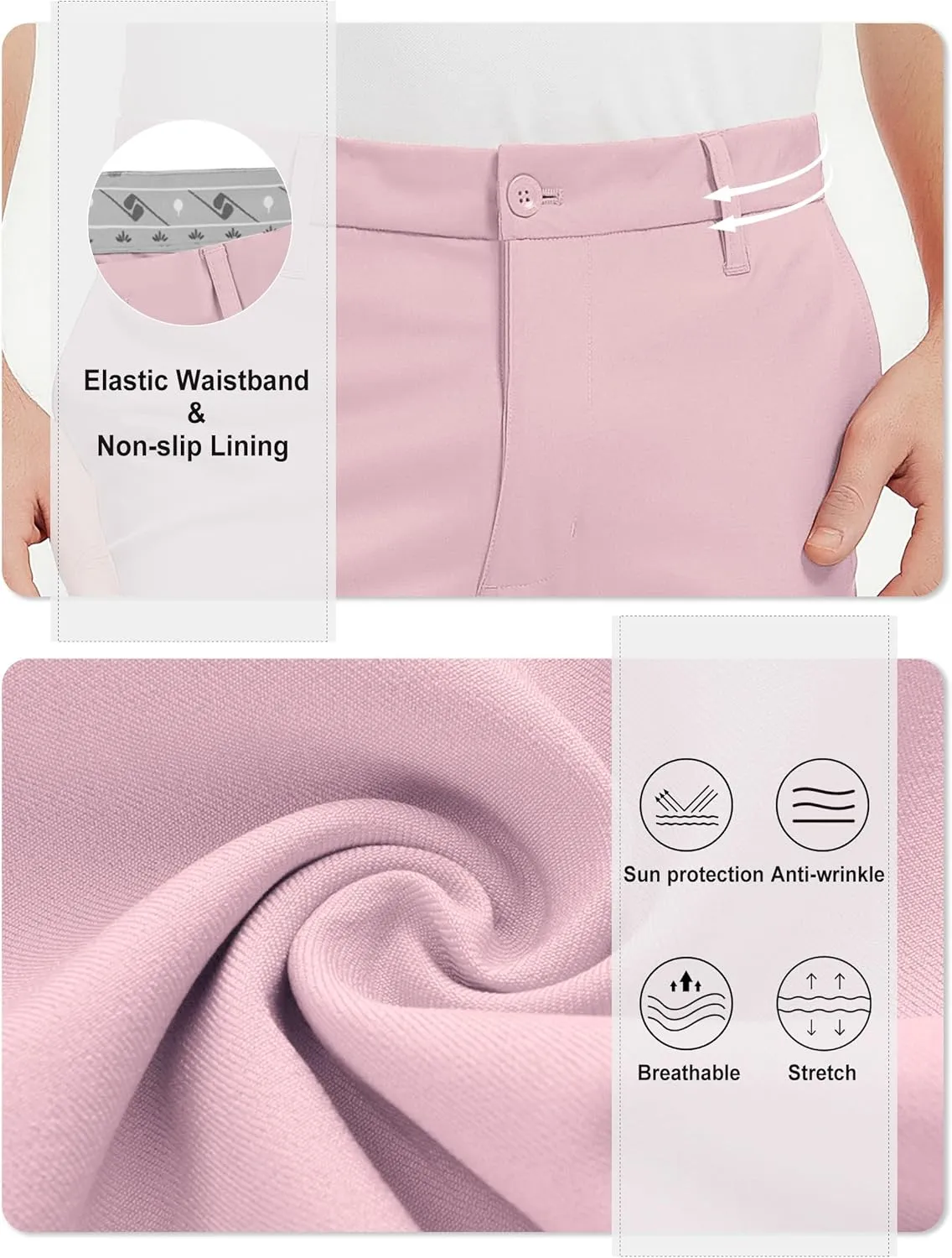 Men's Golf Pants Stretch Waist Slim Fit Tapered Classic Fit Golf Pants