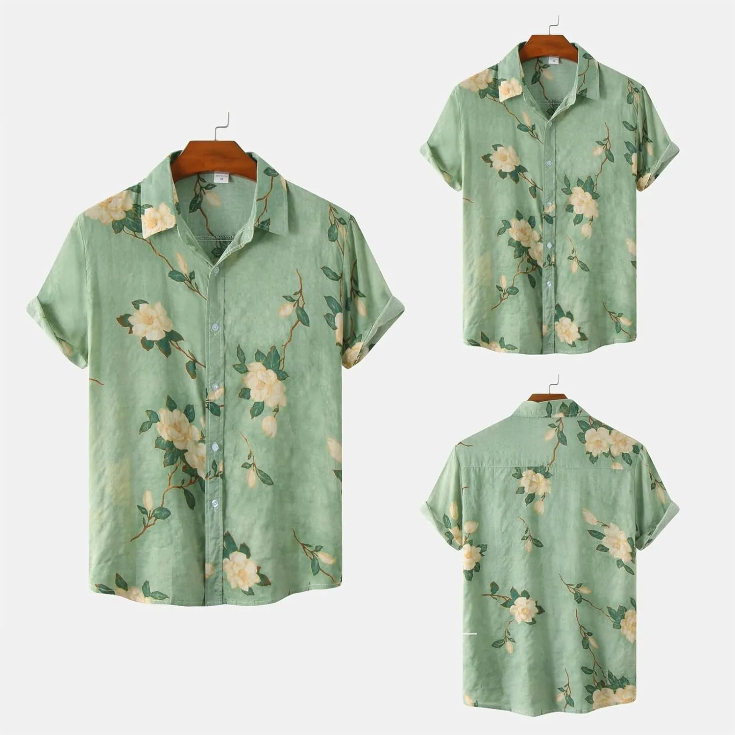 Men's Hawaiian Floral Shirts Cotton Linen Button Down Tropical Holiday Beach Shirts Regular Fit Short Sleeve Shirts Top
