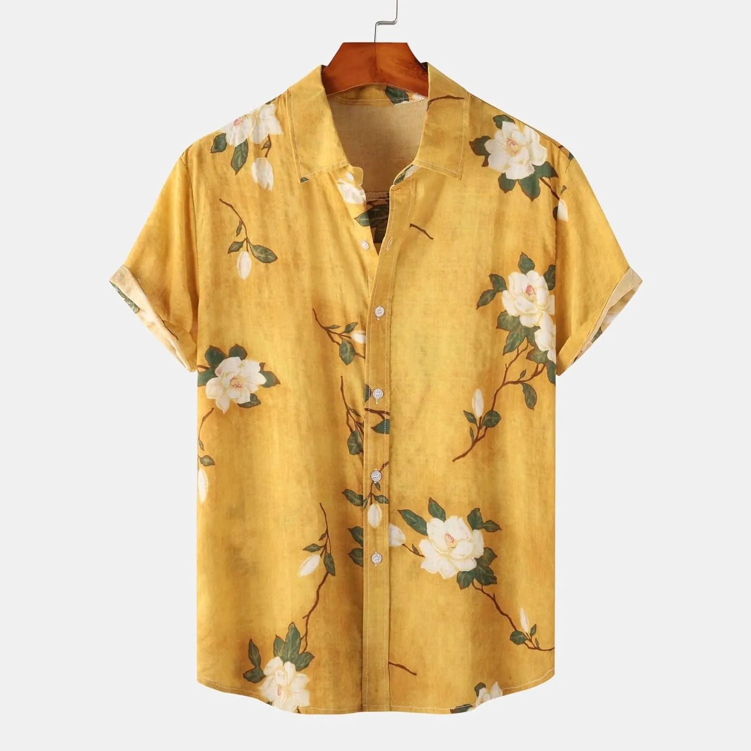 Men's Hawaiian Floral Shirts Cotton Linen Button Down Tropical Holiday Beach Shirts Regular Fit Short Sleeve Shirts Top