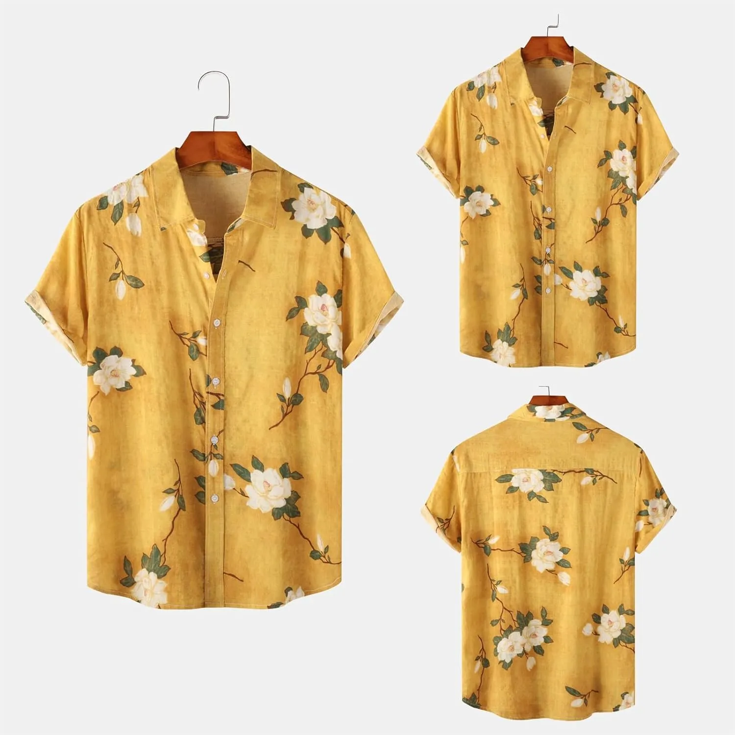 Men's Hawaiian Floral Shirts Cotton Linen Button Down Tropical Holiday Beach Shirts Regular Fit Short Sleeve Shirts Top