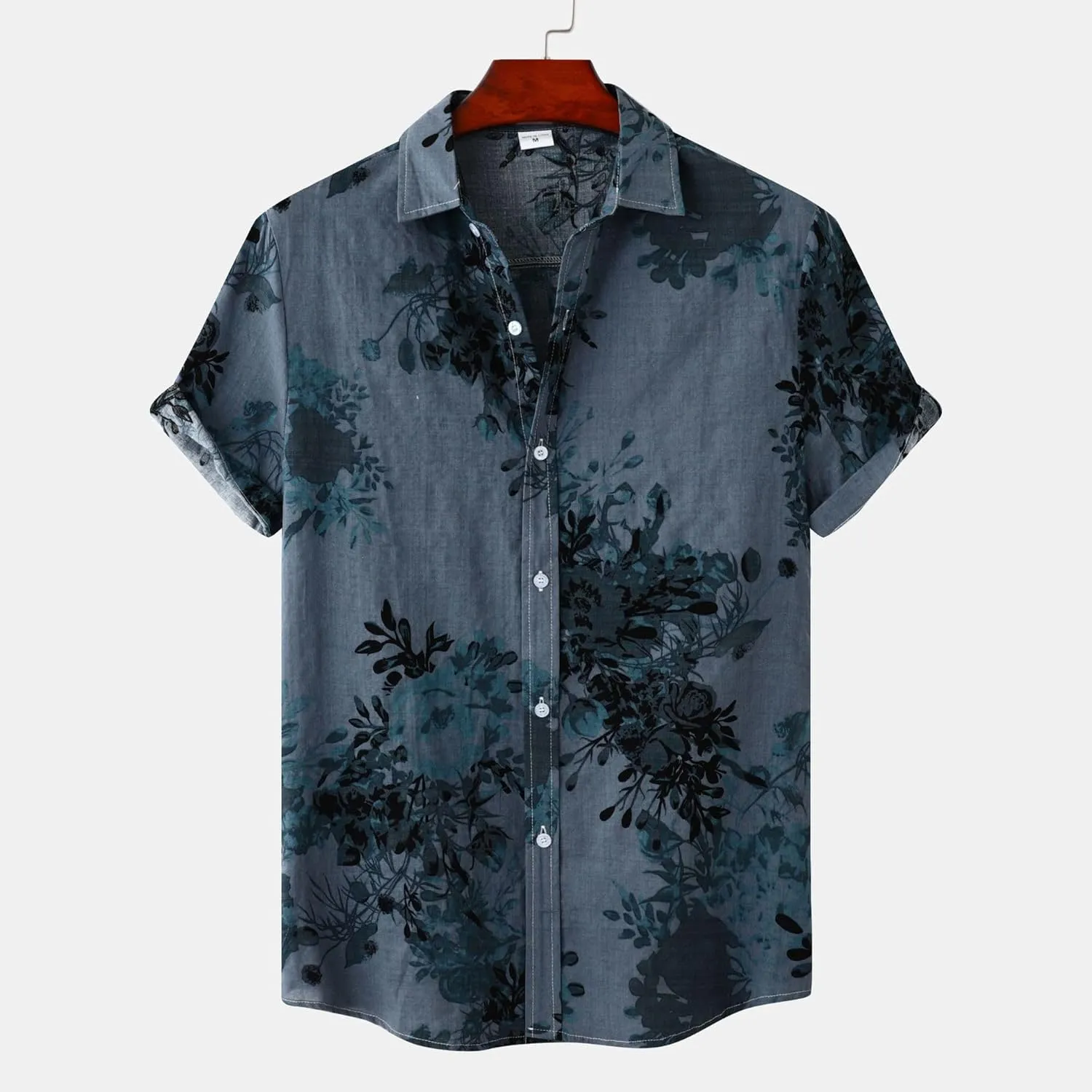 Men's Hawaiian Floral Shirts Cotton Linen Button Down Tropical Holiday Beach Shirts Regular Fit Short Sleeve Shirts Top