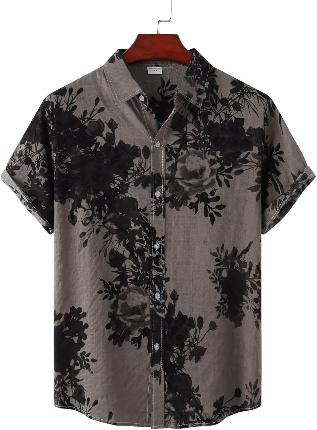 Men's Hawaiian Floral Shirts Cotton Linen Button Down Tropical Holiday Beach Shirts Regular Fit Short Sleeve Shirts Top