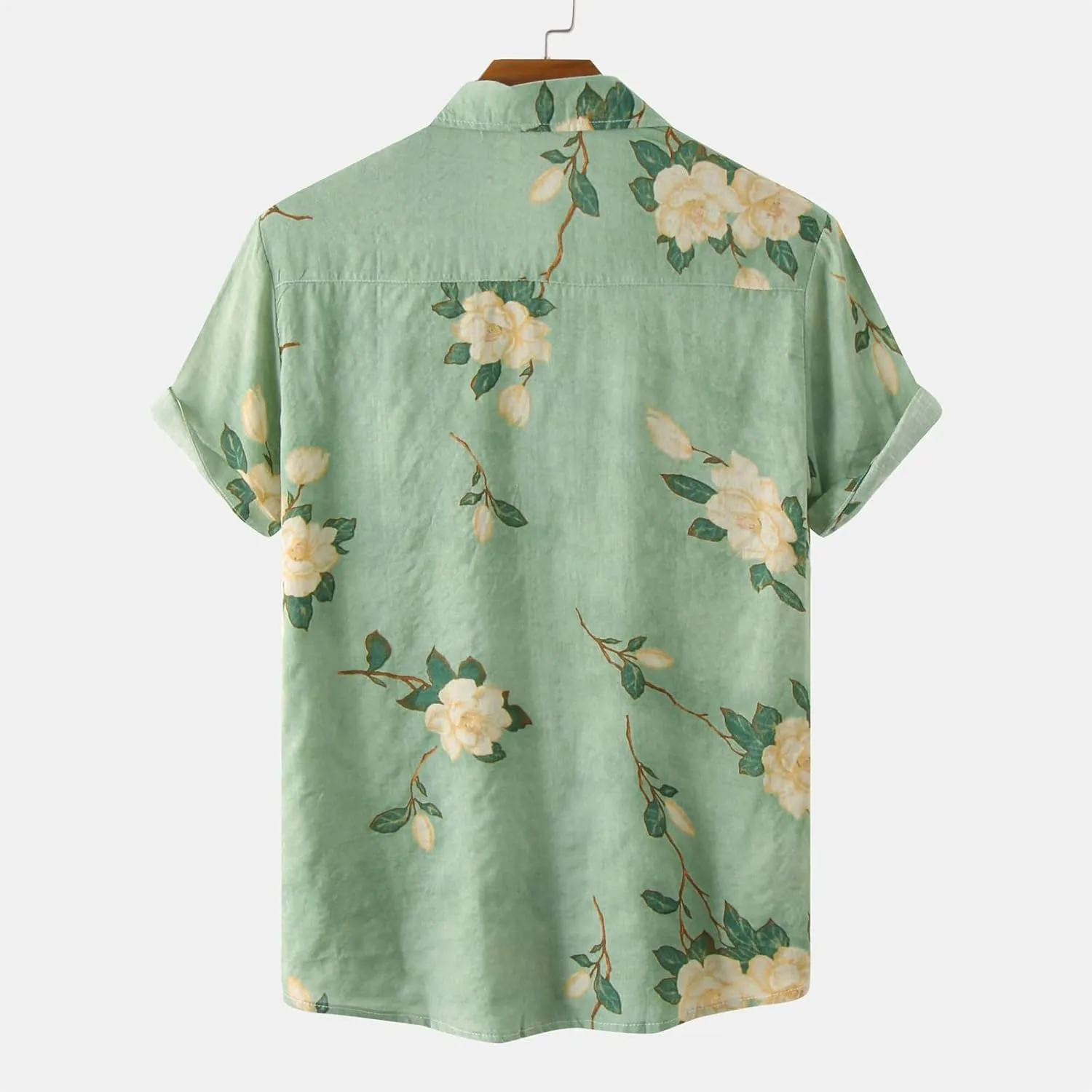 Men's Hawaiian Floral Shirts Cotton Linen Button Down Tropical Holiday Beach Shirts Regular Fit Short Sleeve Shirts Top