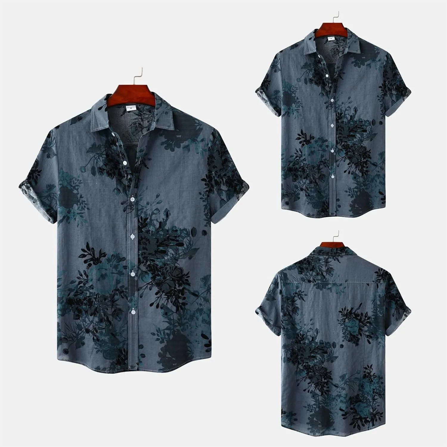Men's Hawaiian Floral Shirts Cotton Linen Button Down Tropical Holiday Beach Shirts Regular Fit Short Sleeve Shirts Top