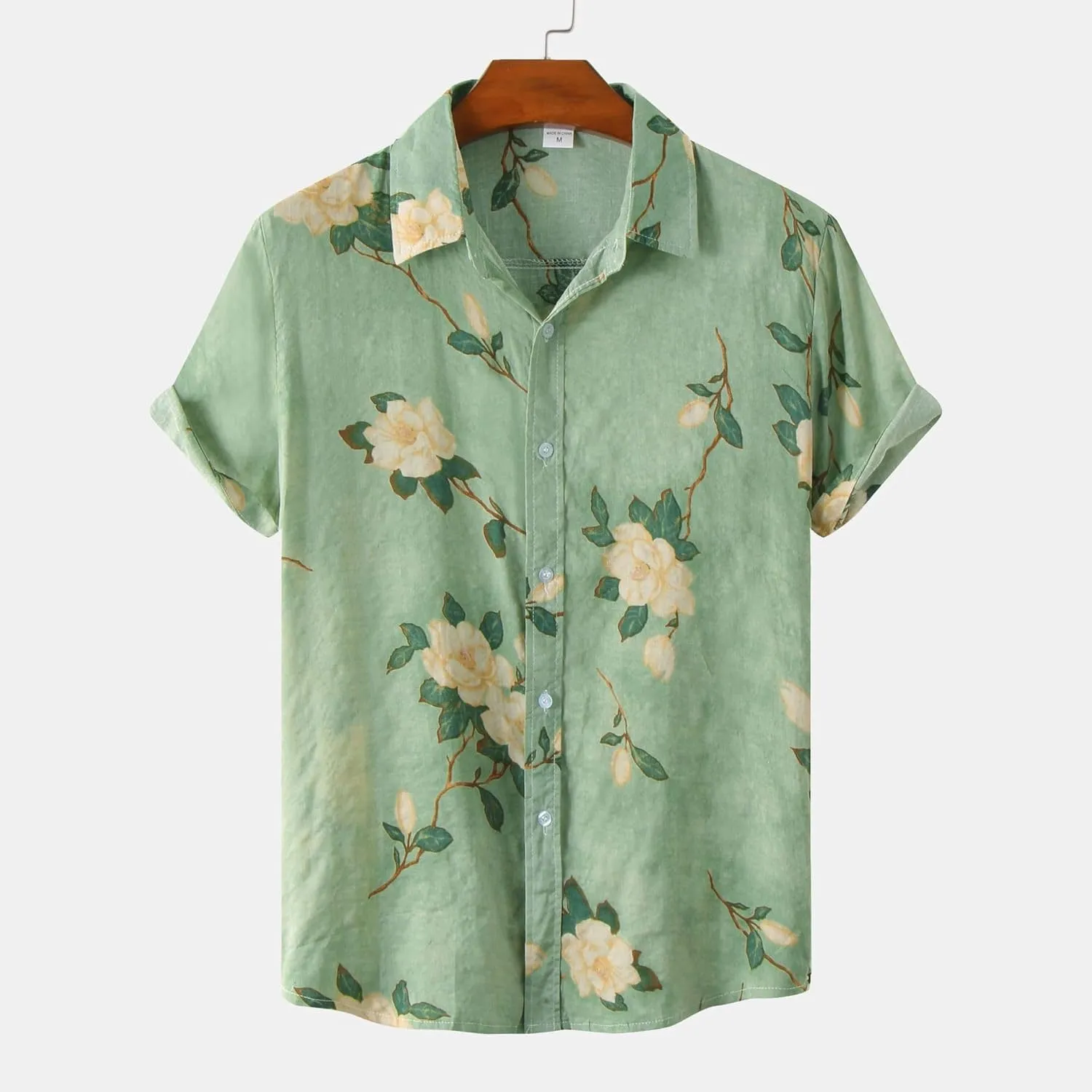 Men's Hawaiian Floral Shirts Cotton Linen Button Down Tropical Holiday Beach Shirts Regular Fit Short Sleeve Shirts Top