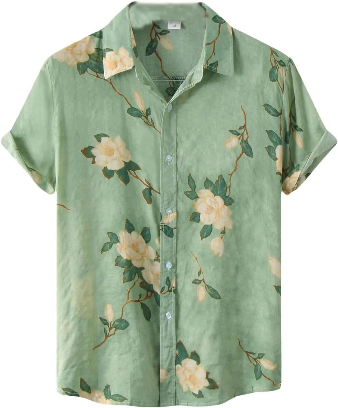 Men's Hawaiian Floral Shirts Cotton Linen Button Down Tropical Holiday Beach Shirts Regular Fit Short Sleeve Shirts Top