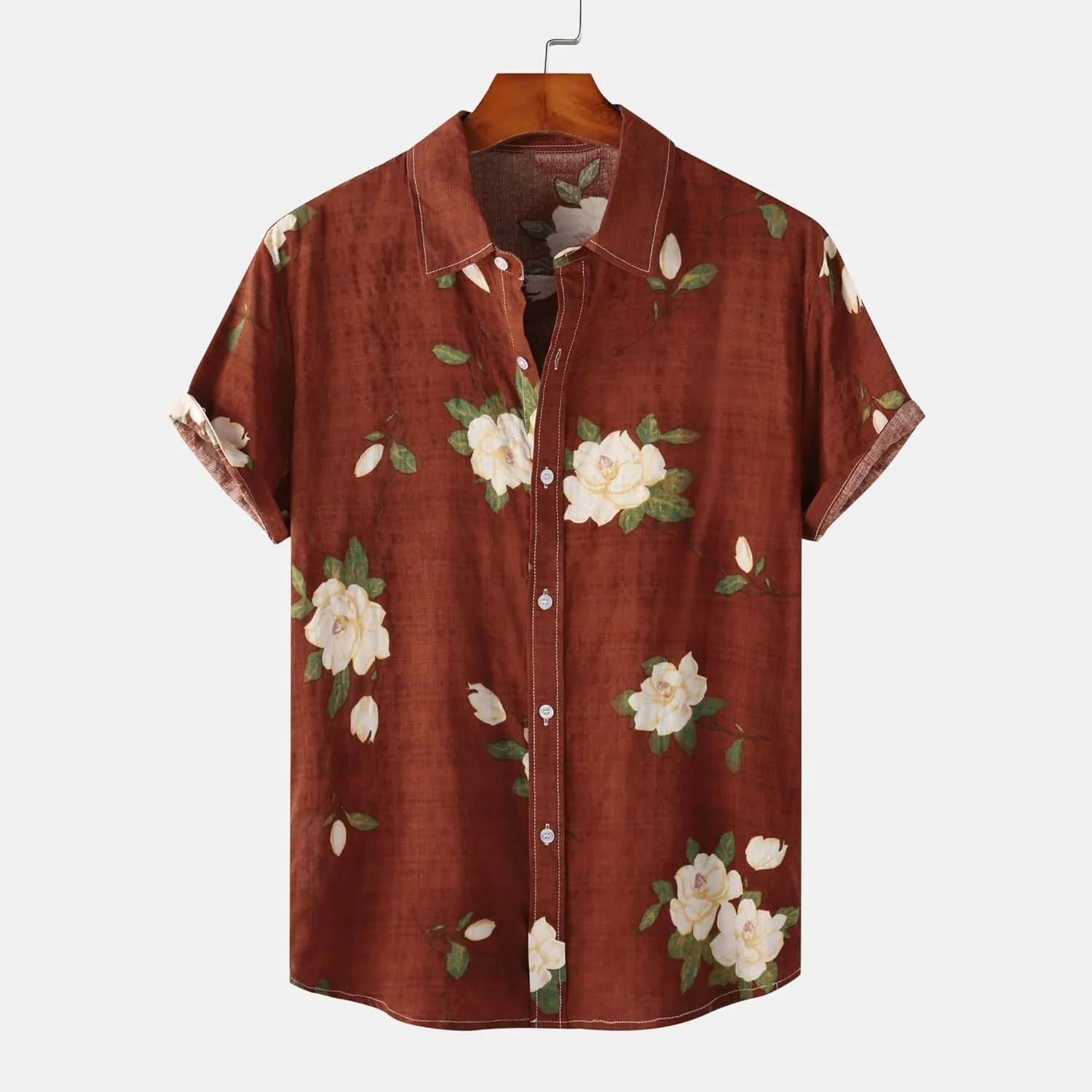 Men's Hawaiian Floral Shirts Cotton Linen Button Down Tropical Holiday Beach Shirts Regular Fit Short Sleeve Shirts Top