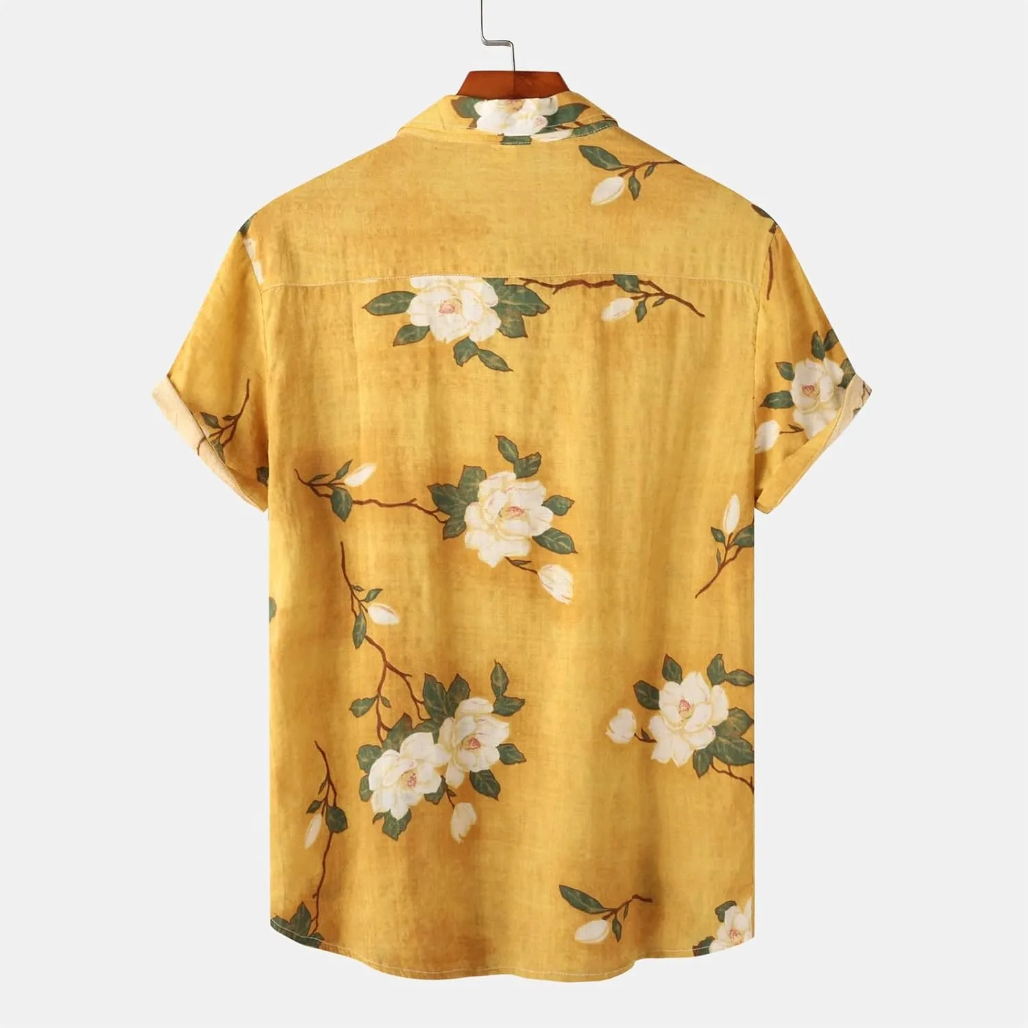 Men's Hawaiian Floral Shirts Cotton Linen Button Down Tropical Holiday Beach Shirts Regular Fit Short Sleeve Shirts Top
