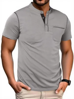 Mens Henley Shirts Short Sleeve Casual T Shirts Slim Fit Henley Muscle Tshirts Basic Button Tee Shirts with Pocket