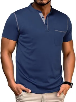 Mens Henley Shirts Short Sleeve Casual T Shirts Slim Fit Henley Muscle Tshirts Basic Button Tee Shirts with Pocket