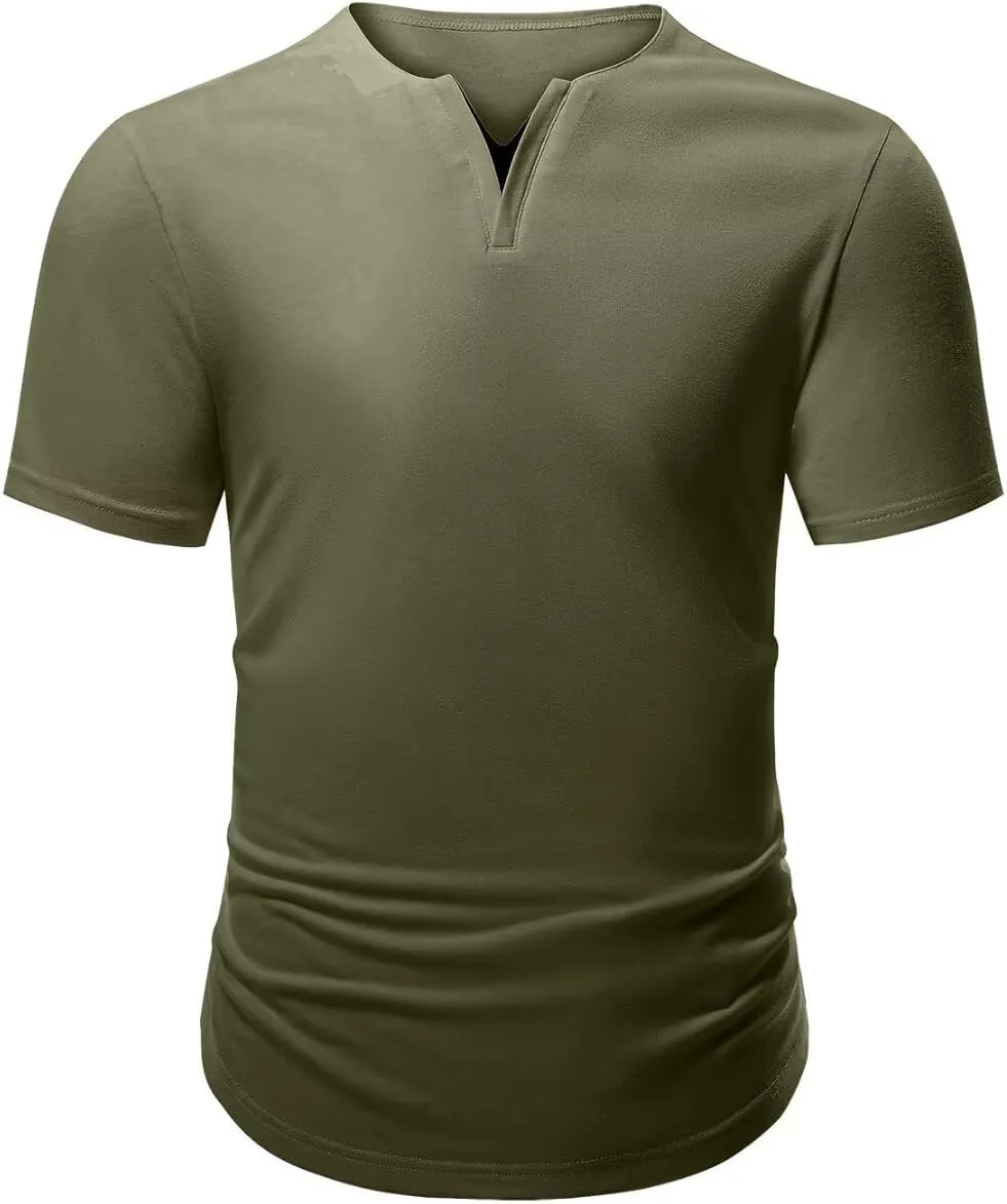 Mens Henley Shirts Short Sleeve Summer Casual V Neck Cotton Tee Shirts