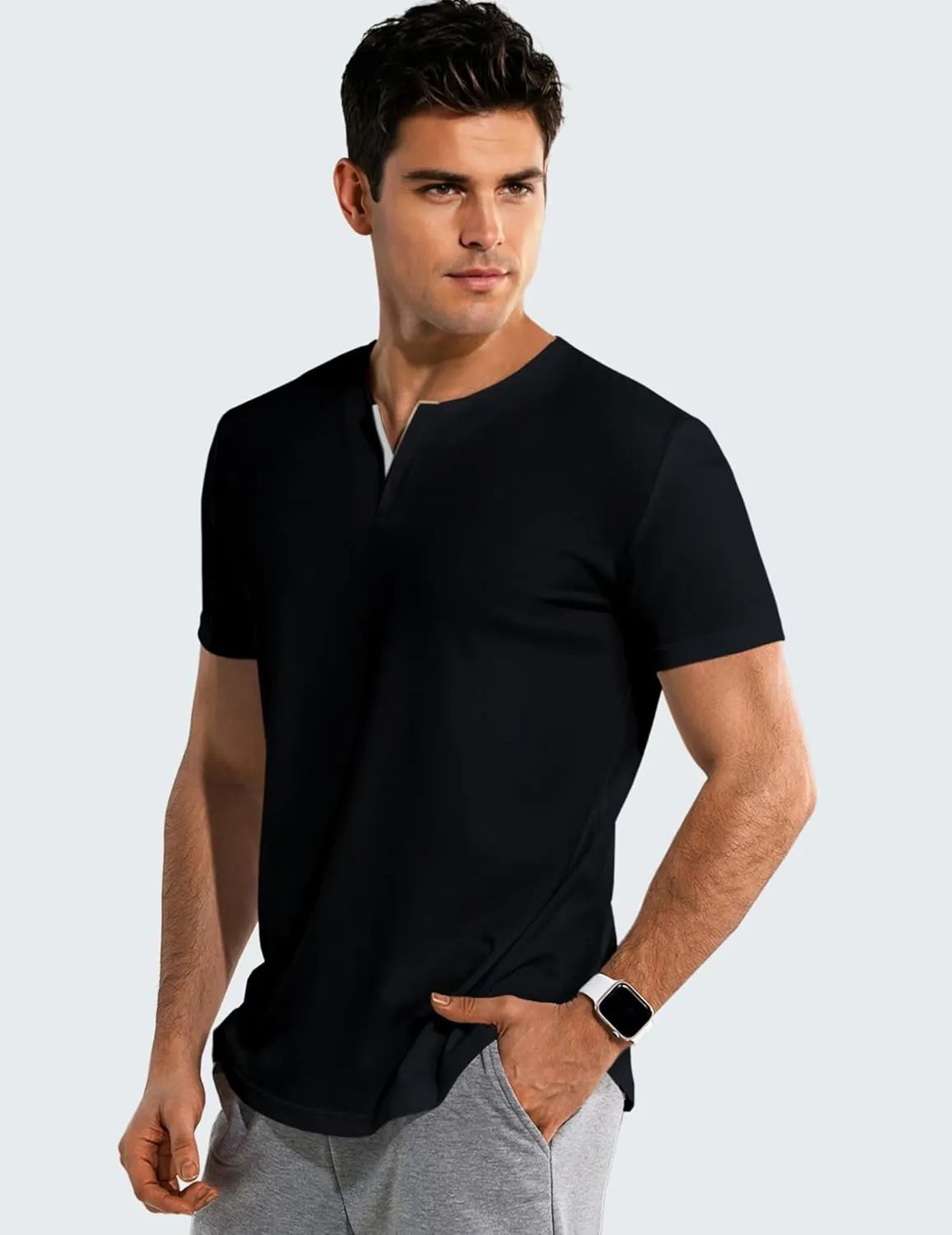 Mens Henley Shirts Short Sleeve Summer Casual V Neck Cotton Tee Shirts