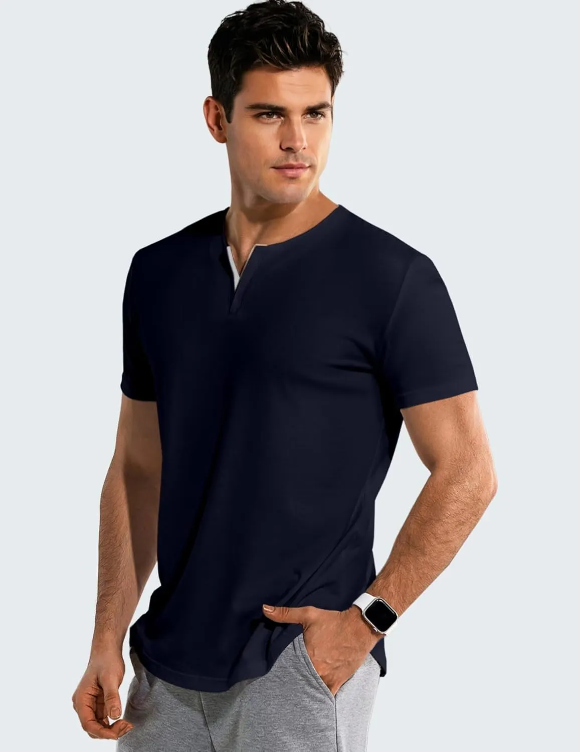 Mens Henley Shirts Short Sleeve Summer Casual V Neck Cotton Tee Shirts