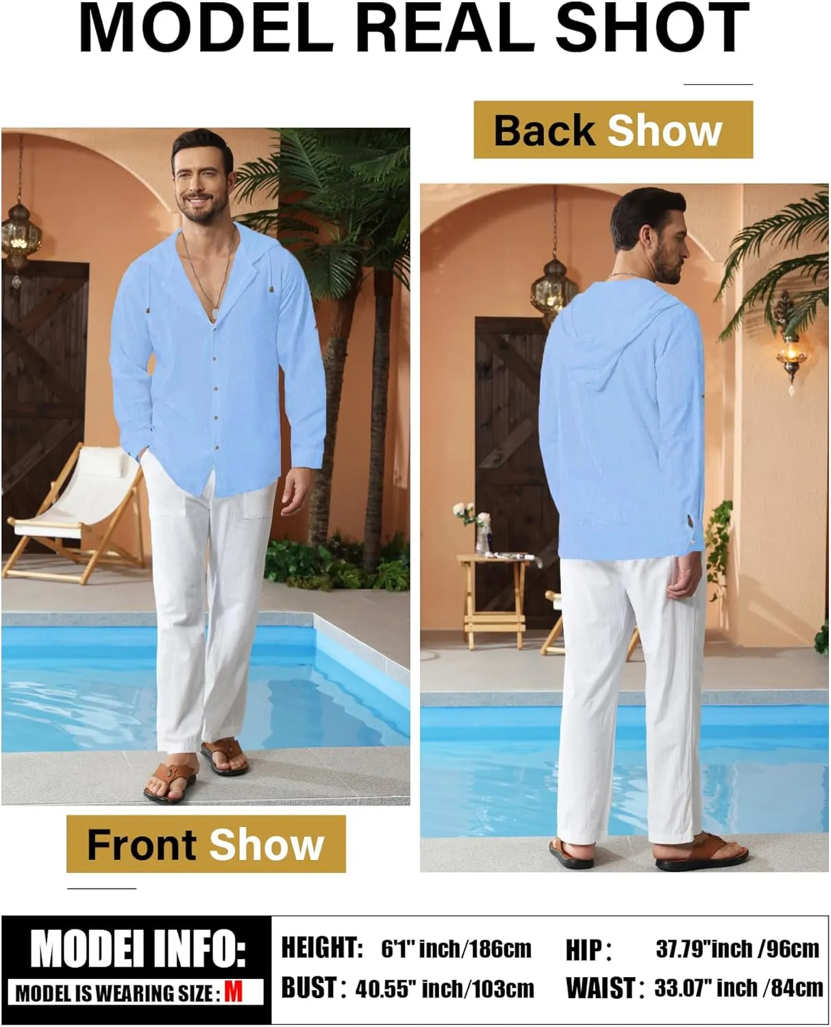 Mens Linen Shirts Casual Button Down Shirts Long Sleeve Roll-Up Sleeve Summer Beach Shirts Tops with Hood