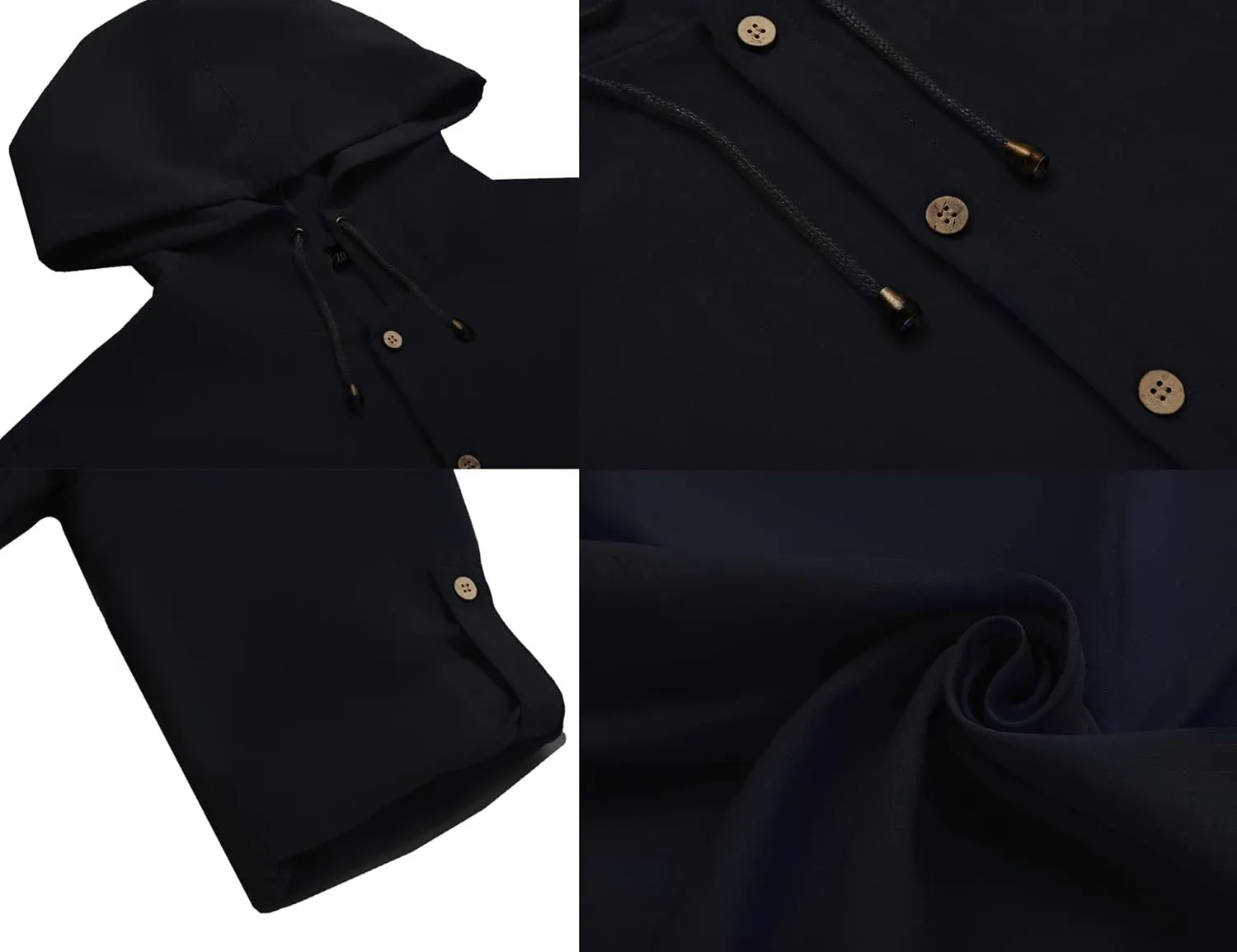 Mens Linen Shirts Casual Button Down Shirts Long Sleeve Roll-Up Sleeve Summer Beach Shirts Tops with Hood