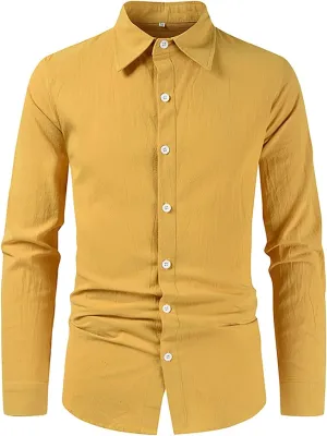 Mens Linen Shirts Long Sleeve Button Down Linen Beach Shirts Casual Loose Fit Summer Collared Shirts Linen Tops