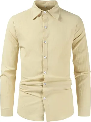 Mens Linen Shirts Long Sleeve Button Down Linen Beach Shirts Casual Loose Fit Summer Collared Shirts Linen Tops